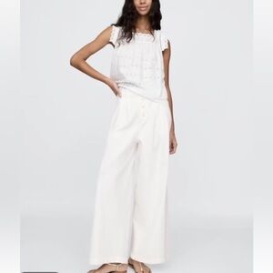 GAP White Wide-Leg High Waisted White Linen blend Pamt size 0